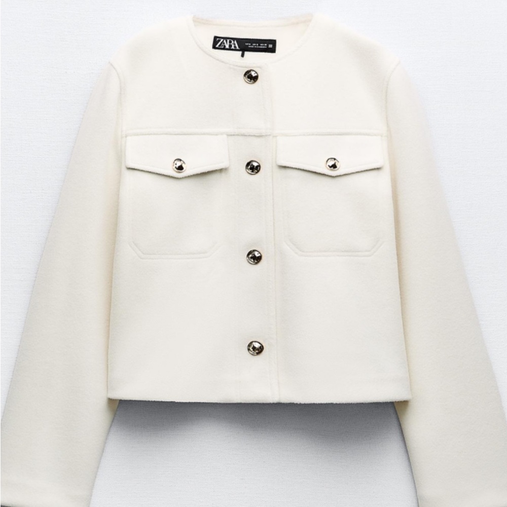 Zara soft cropped jacket in ecru/white size small